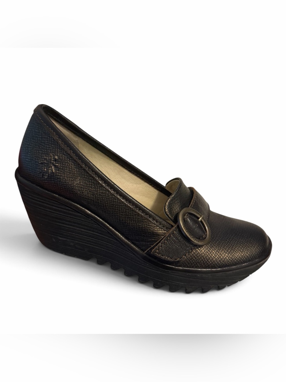 Fly London Bronze chocolate brown mary jane wedge shoe lagenlook granola girl